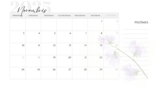 Kalendāra lapas (Novembris – Decembris 2025)